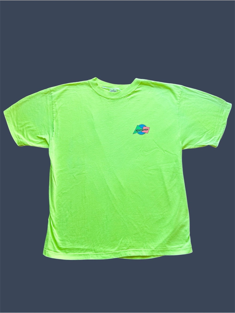 Vintage 80s 90s Kemper Snowboard Logo Graphic Tee Neon Green RARE XL